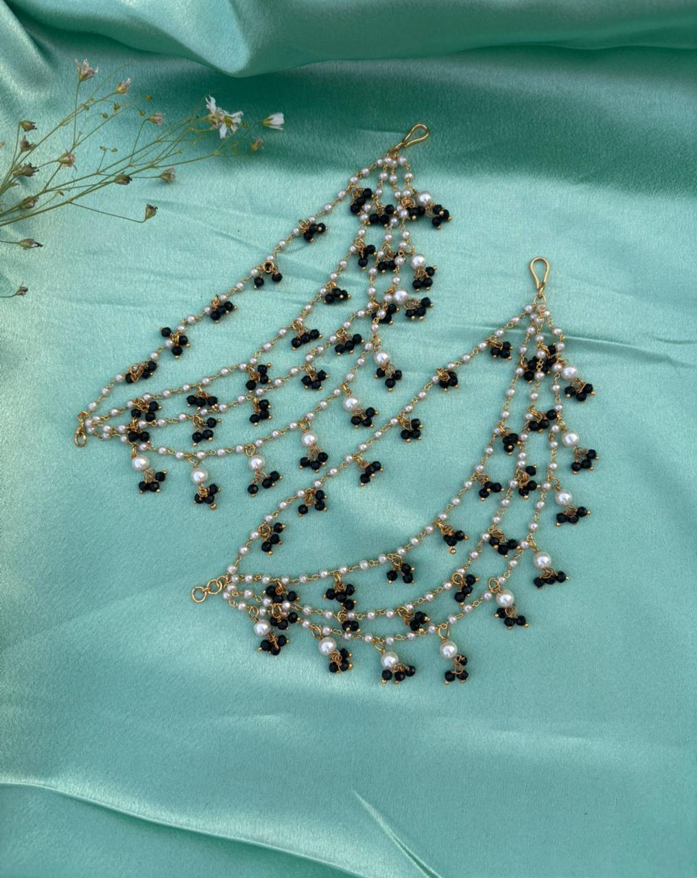 Black Pearl Drop Ear Chain