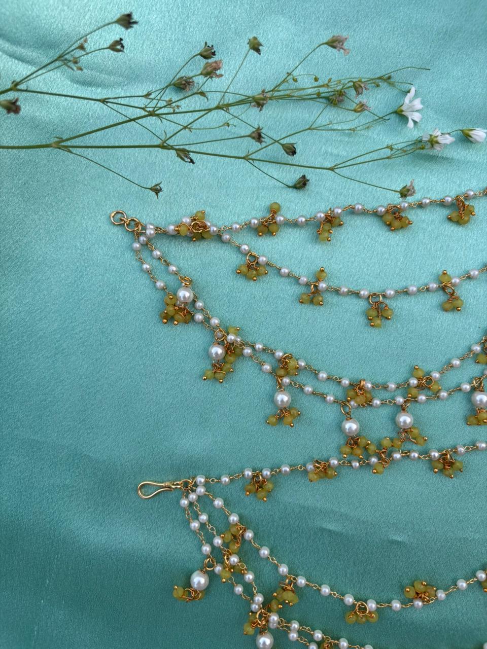 Yellow Pearl Drop Ear Chain - Image 2