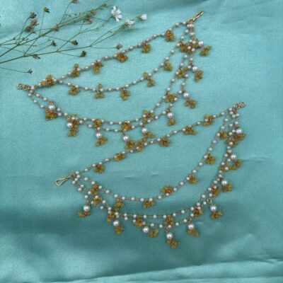 Yellow Pearl Drop Ear Chain