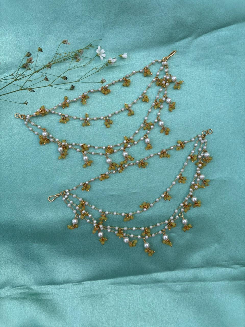 Yellow Pearl Drop Ear Chain