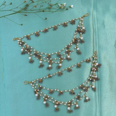 Gray Pearl Drop Ear Chain