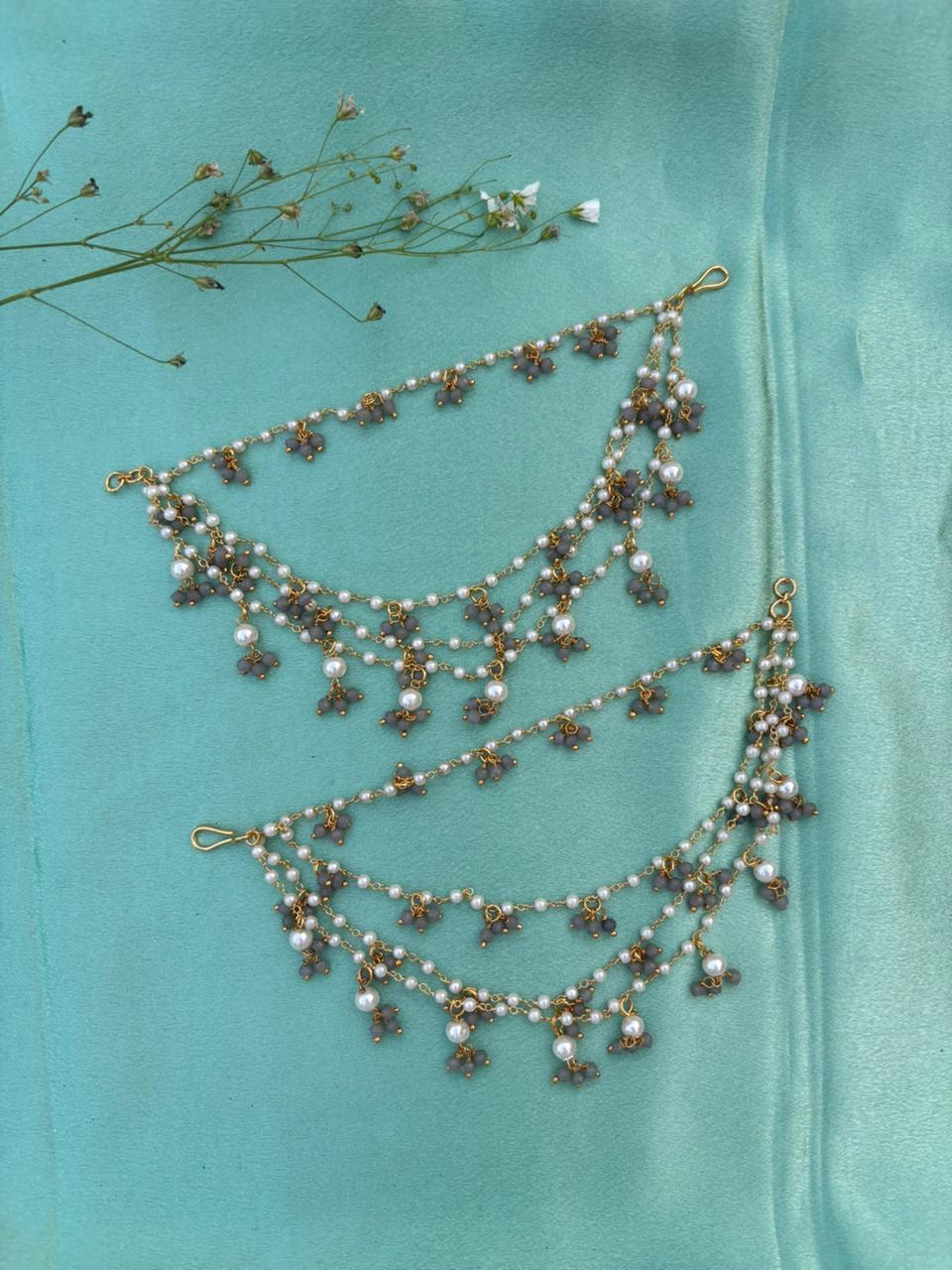 Gray Pearl Drop Ear Chain