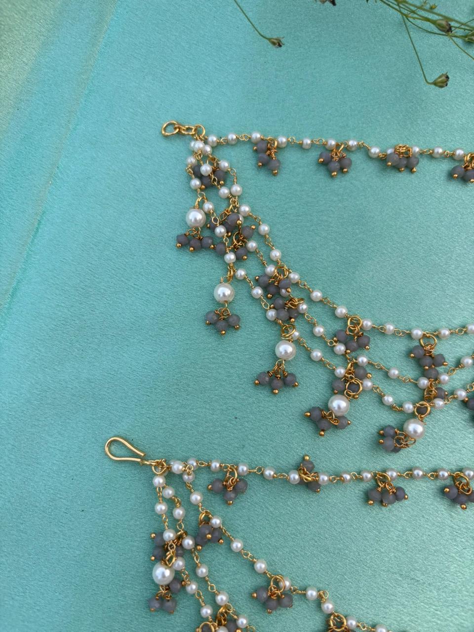 Gray Pearl Drop Ear Chain - Image 2