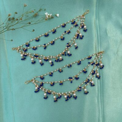 Royal Blue Pearl Drop Ear Chain