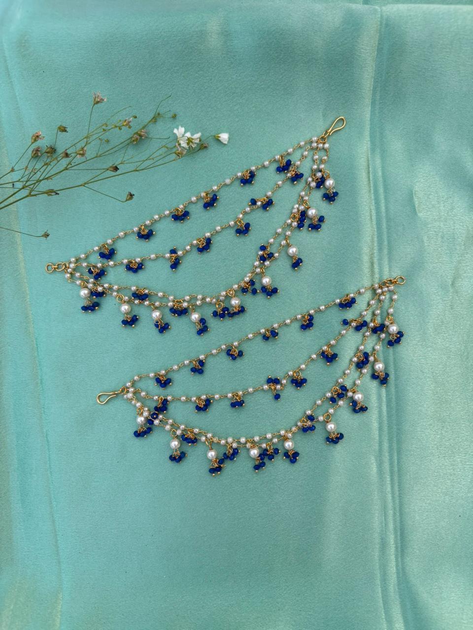 Royal Blue Pearl Drop Ear Chain