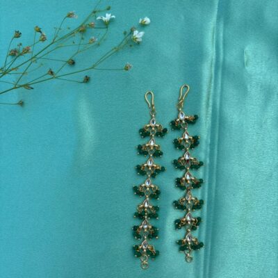 Green Floral Drop Ear Chain Earrings