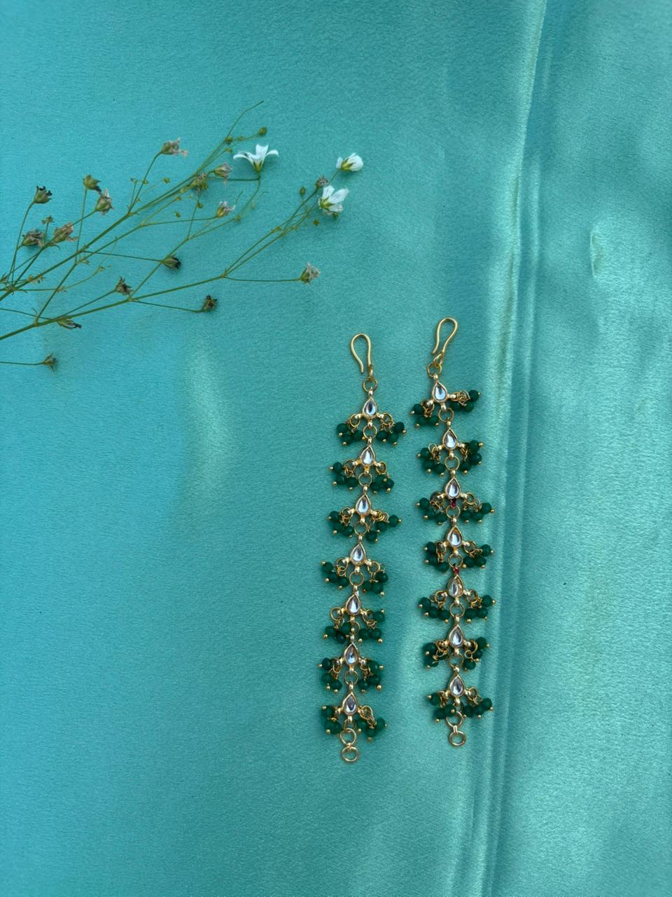 Green Floral Drop Ear Chain Earrings