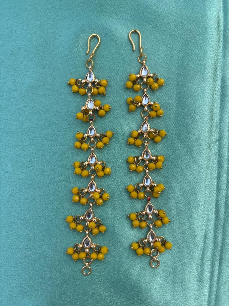 Yellow Floral Drop Ear Chain Earrings - Image 2