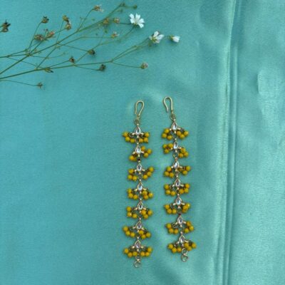 Yellow Floral Drop Ear Chain Earrings