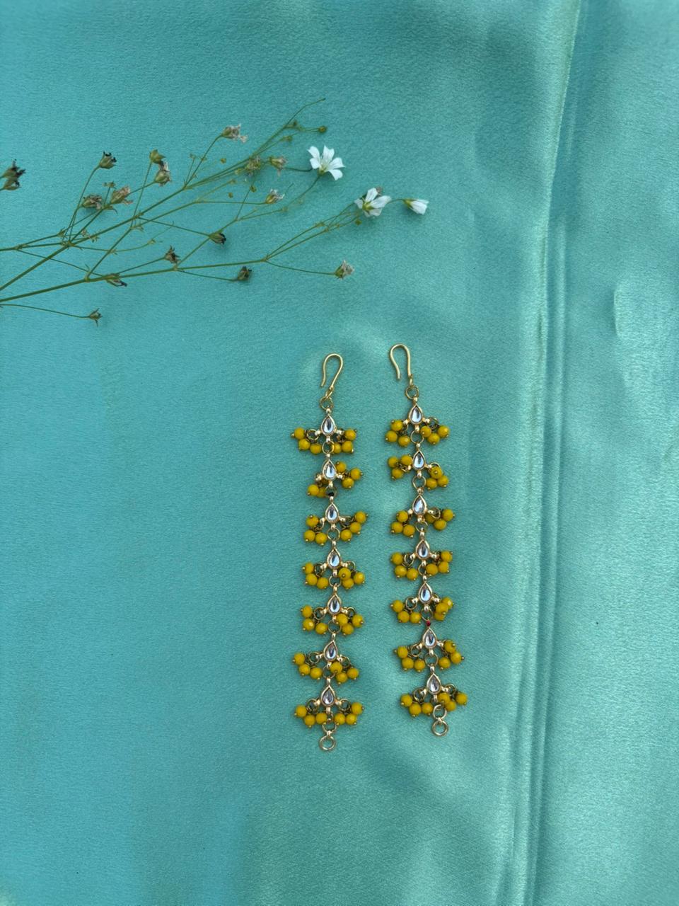 Yellow Floral Drop Ear Chain Earrings