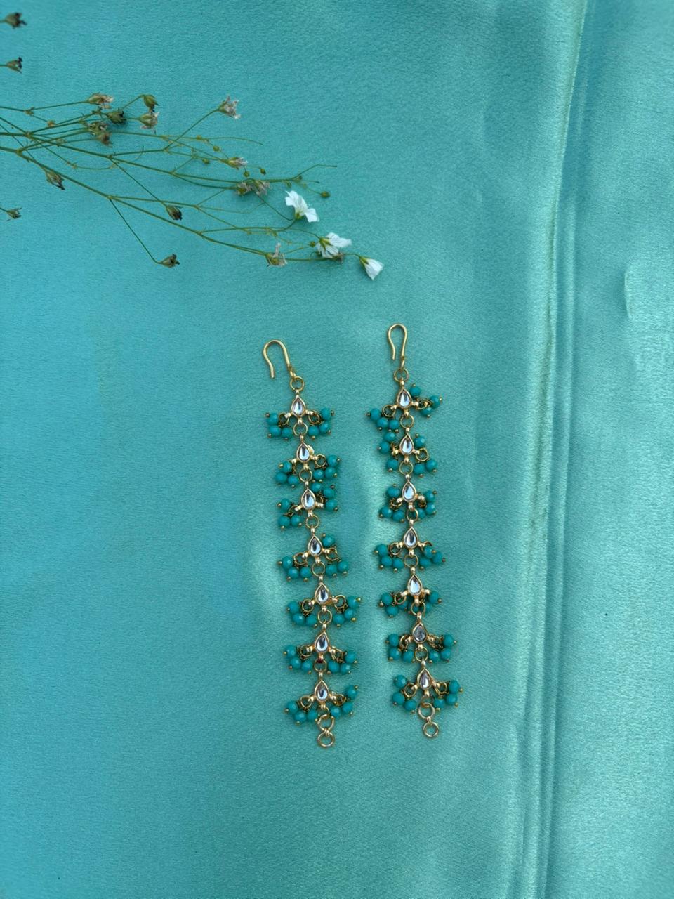 Turquoise Floral Drop Ear Chain Earrings
