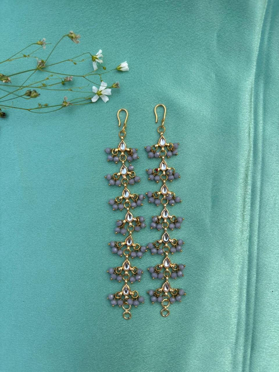 Gray Floral Drop Ear Chain Earrings