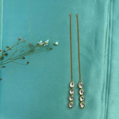 Gold look zircon studded polki look ear chains