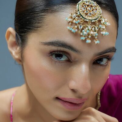 Gold Finish Kundan Polki Maangtikka