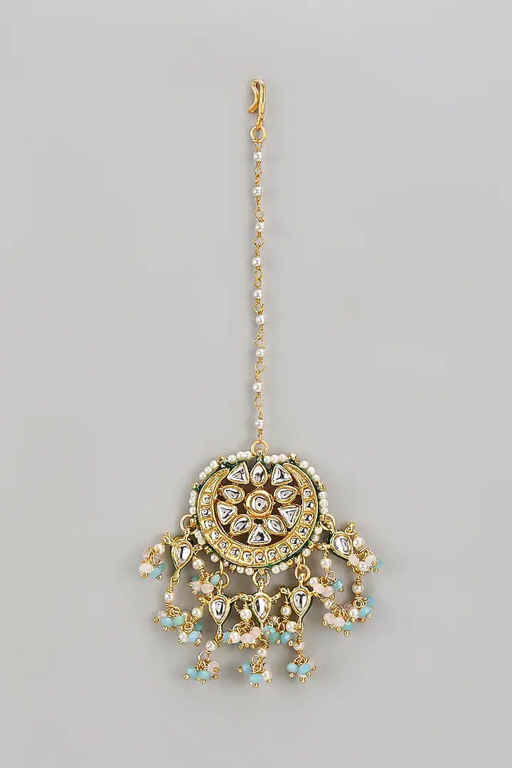 Gold Finish Kundan Polki Maangtikka - Image 2