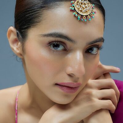 Gold Finish Kundan Polki Maangtikka