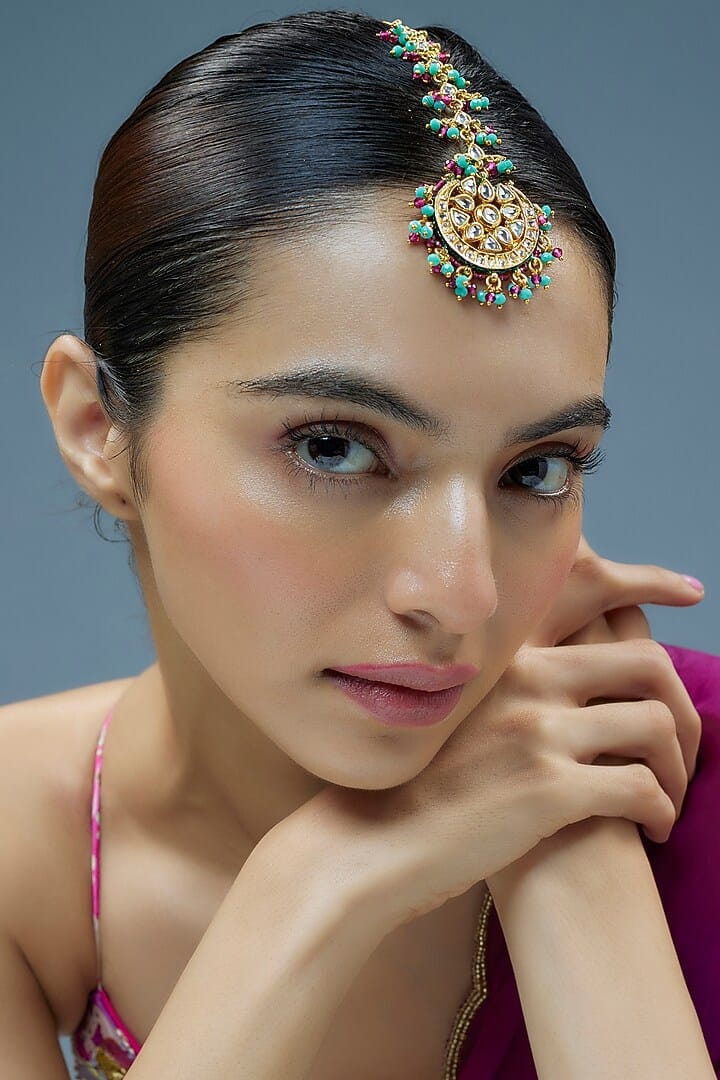 Gold Finish Kundan Polki Maangtikka
