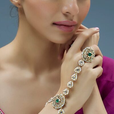 Gold Finish Kundan Polki Hathphool (Pack Of 2)