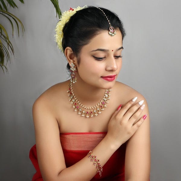 Ahmedabadi Kundan Choker in Ruby - Image 2