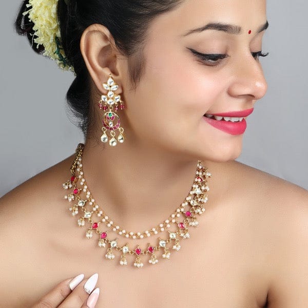 Ahmedabadi Kundan Choker in Ruby - Image 3