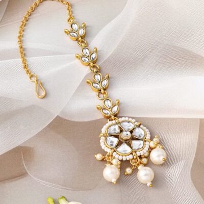 Gold Finish Kundan Polki Maangtikka