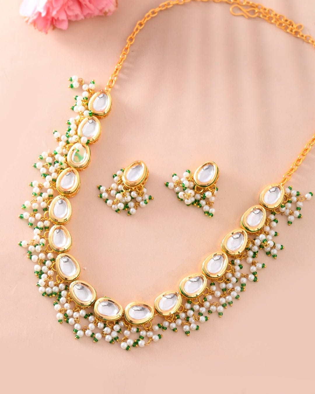 Gold-Plated Kundan-Studded & Beaded Jewellery Set