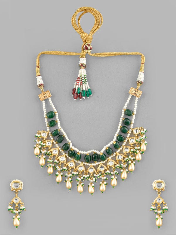 Green Gold Plated Designer Necklace and Earrings - Image 3