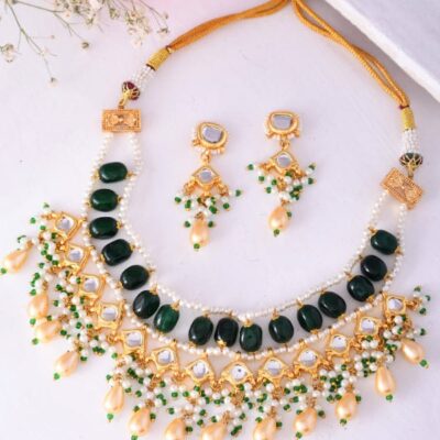 Green Gold Plated Designer Necklace and Earrings