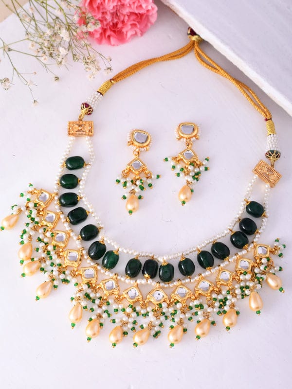 Green Gold Plated Designer Necklace and Earrings