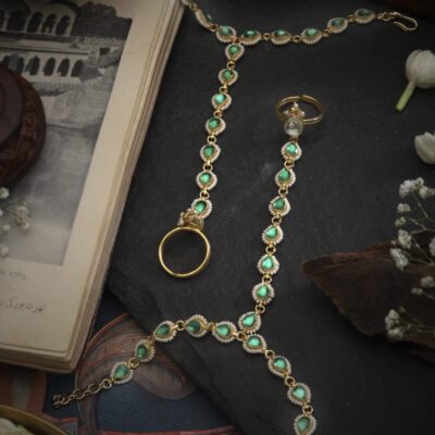 Gold Finish Green Kundan Polki Hathphool (Pack Of 2)