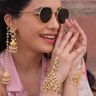 Pachi Kundan Hathphool Bracelet (Pack Of 2)