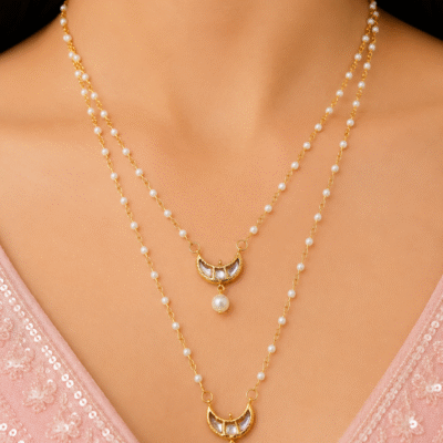 Double Layer Kundan Moon Pendant Necklace