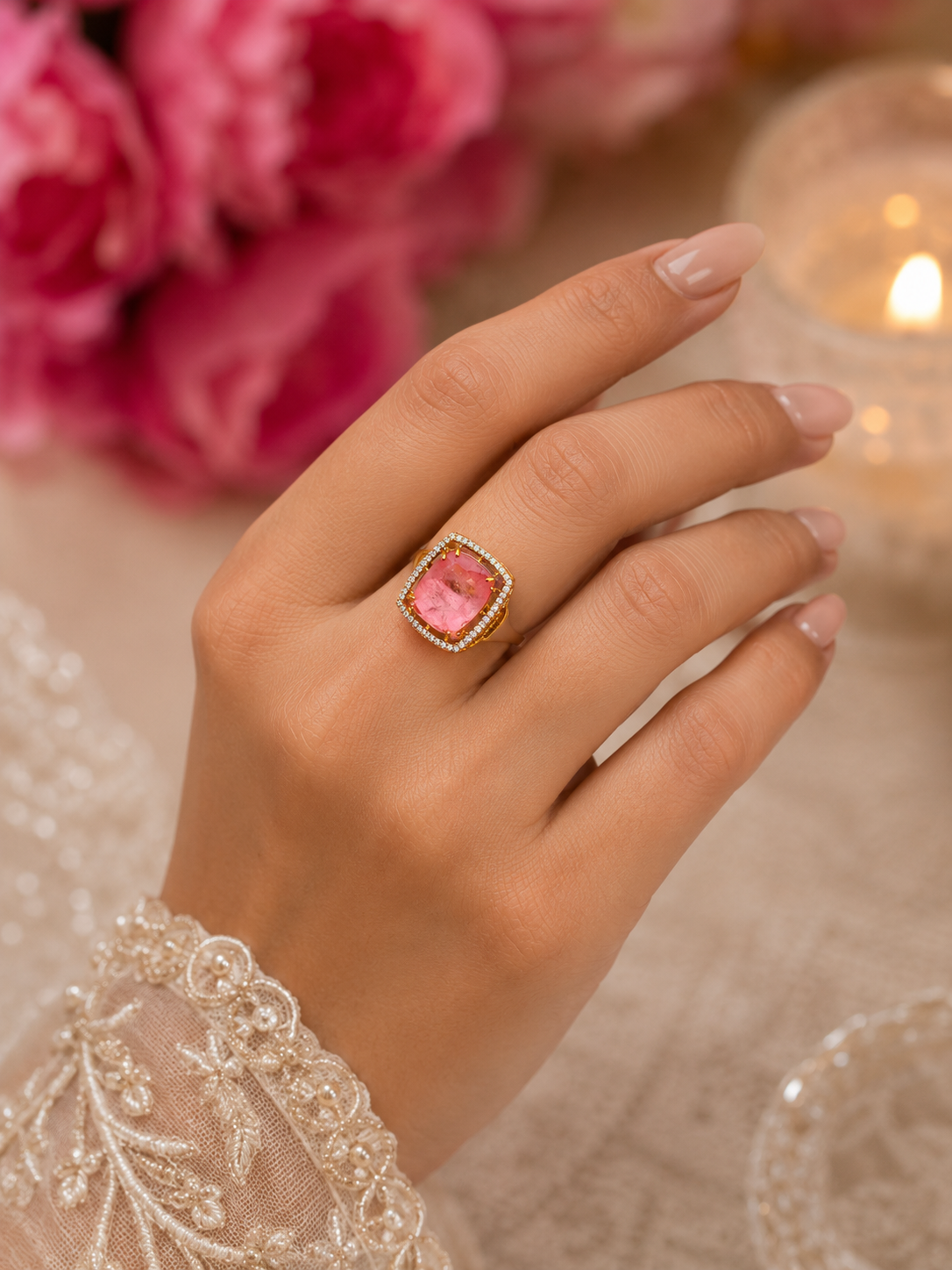 Royal Pink Gemstone Statement Ring
