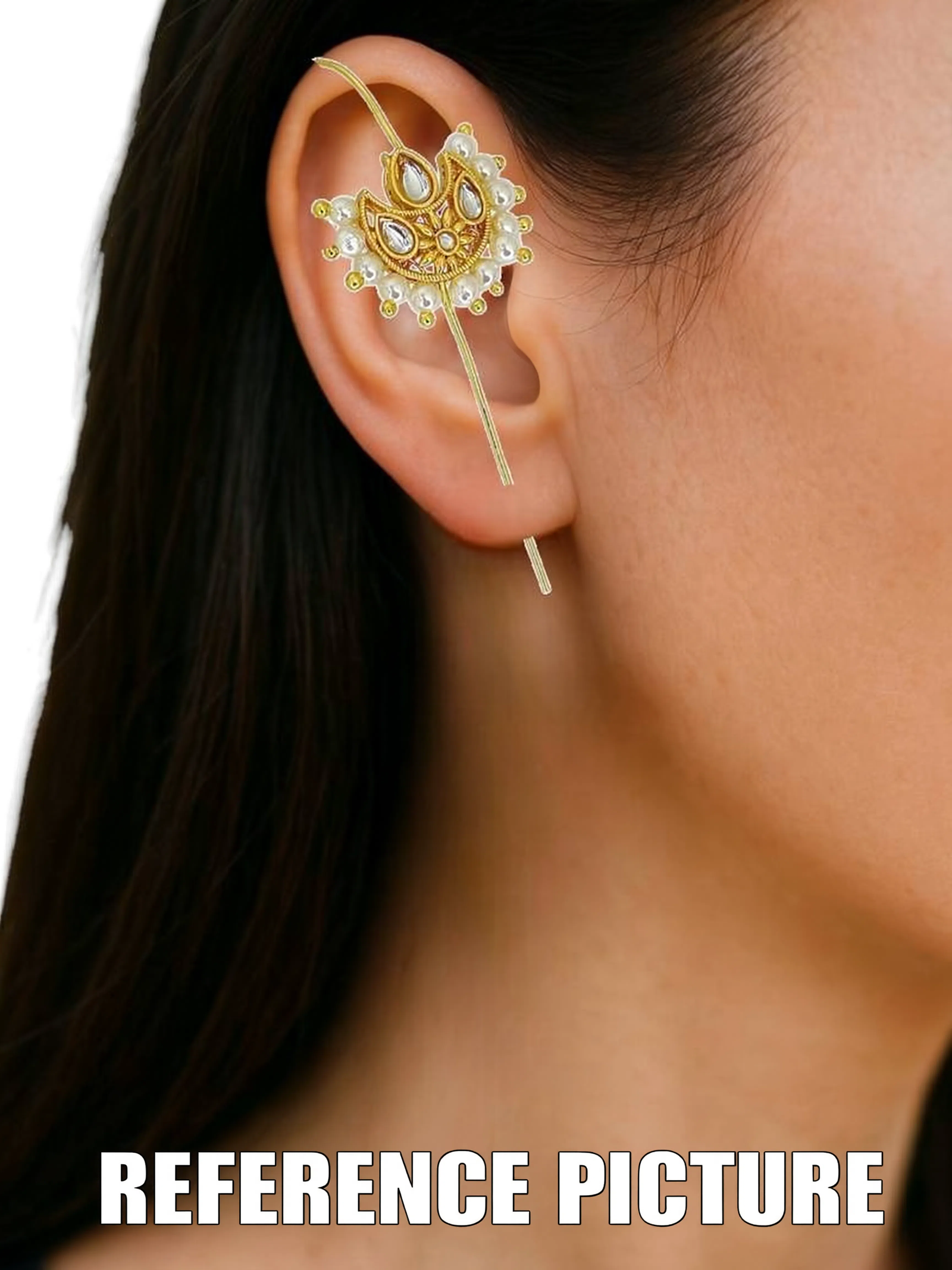 Gold Plated Kundan Ear Cuff - Image 2