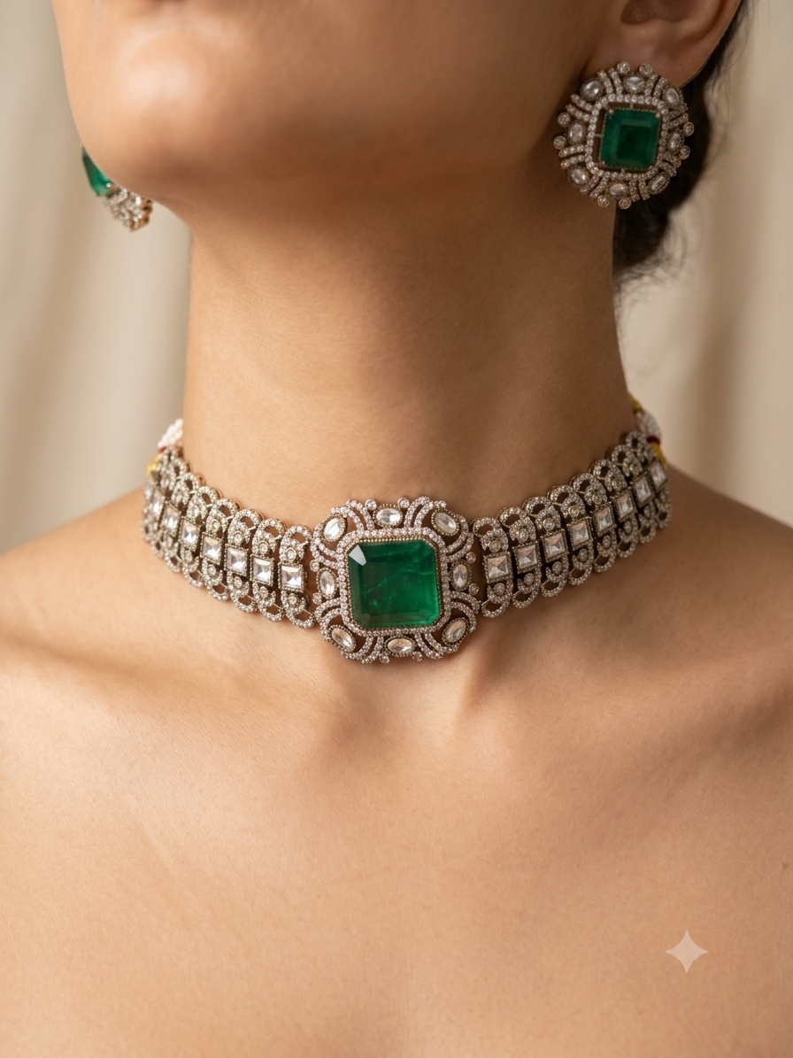 Emerald Victorian Choker Necklace Set