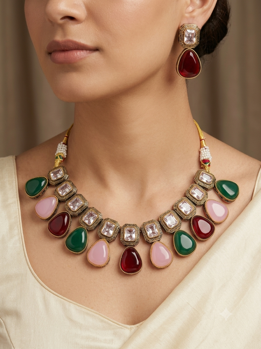 Kundan Multicolor Stone Necklace Set