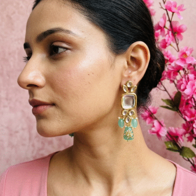 Handcrafted Kundan & Multicolored Beaded Dangle Earrings