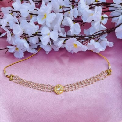 Multi-Layer Pearl Choker Necklace with Kundan Stone Pendant