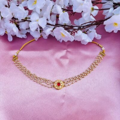 Multi-Layer Pearl Choker Necklace with Kundan Stone Pendant