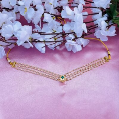 Multi-Layer Pearl Choker Necklace with Kundan Stone Pendant