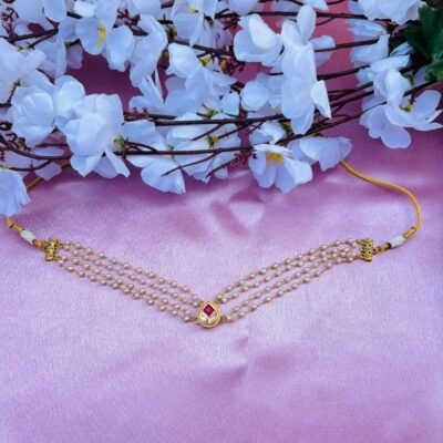 Multi-Layer Pearl Choker Necklace with Kundan Stone Pendant