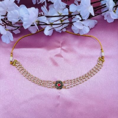 Multi-Layer Pearl Choker Necklace with Kundan Stone Pendant