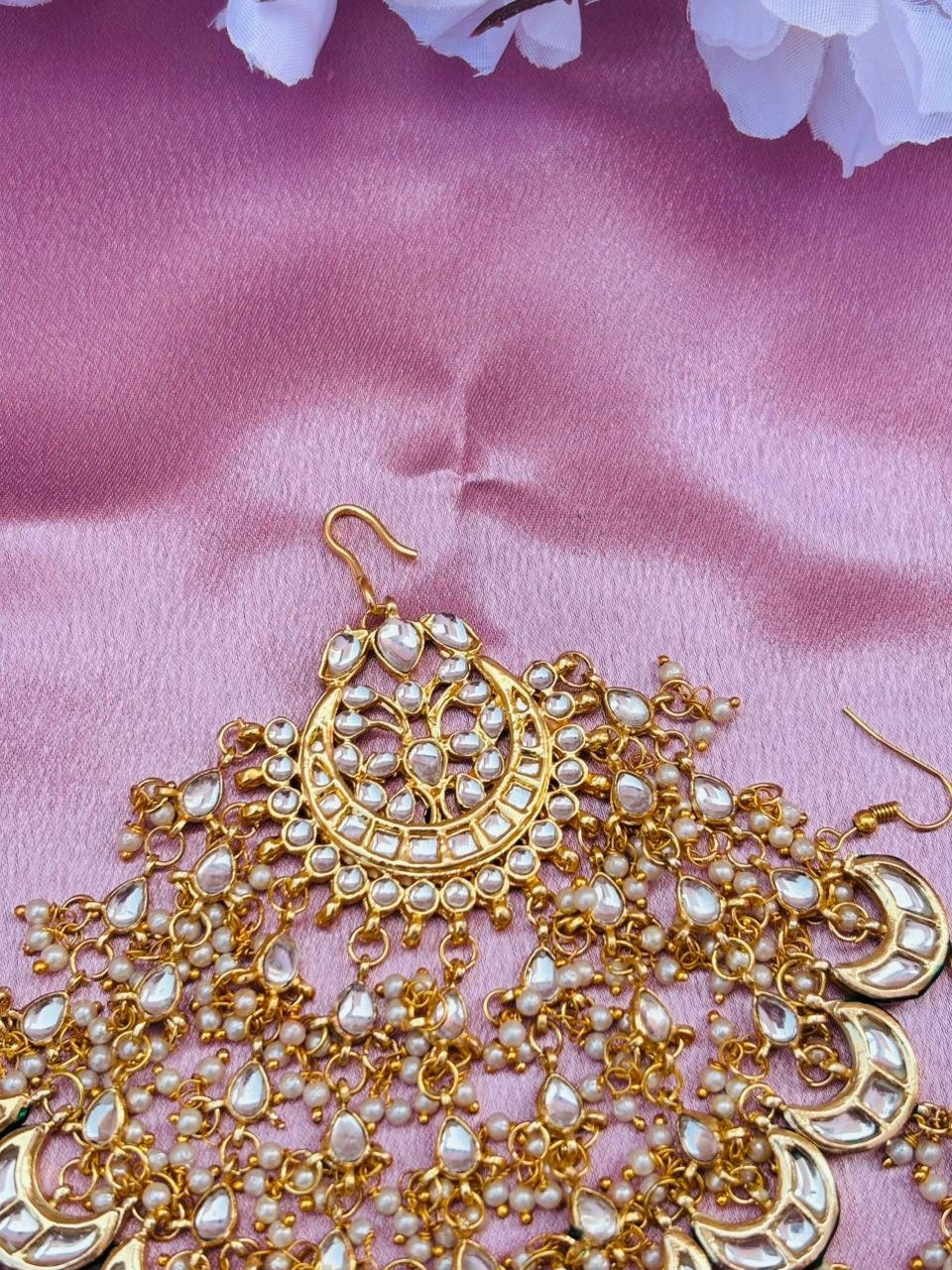 Gold Plated Kundan Passa Bridal Jhoomar Jewellery - Image 6