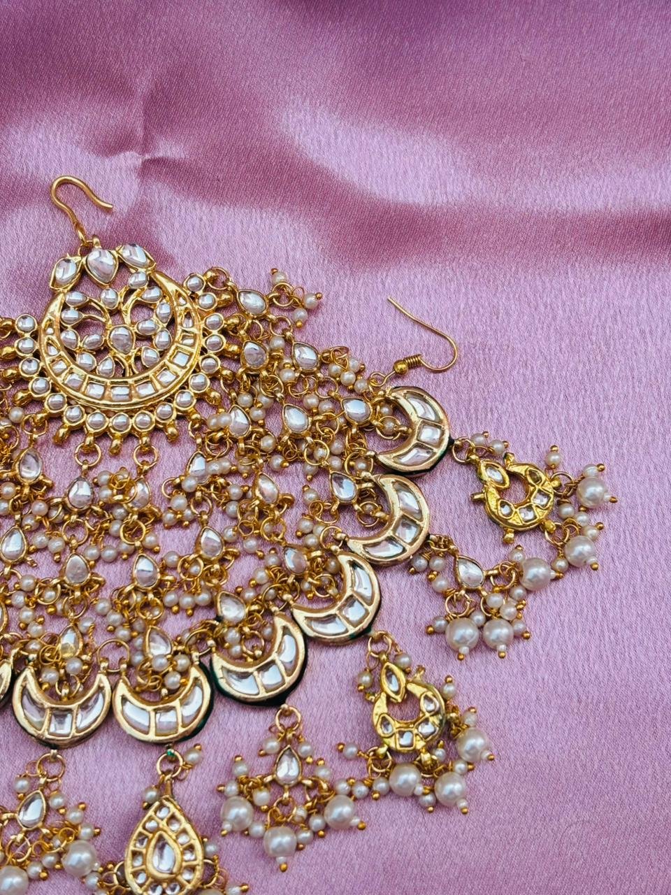 Gold Plated Kundan Passa Bridal Jhoomar Jewellery - Image 3