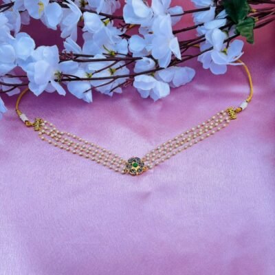 Multi-Layer Pearl Choker Necklace with Kundan Stone Pendant