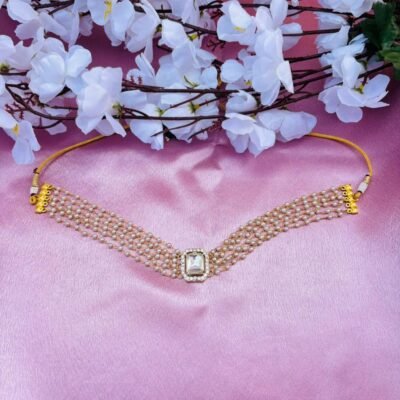 Multi-Layer Pearl Choker Necklace with Kundan Stone Pendant