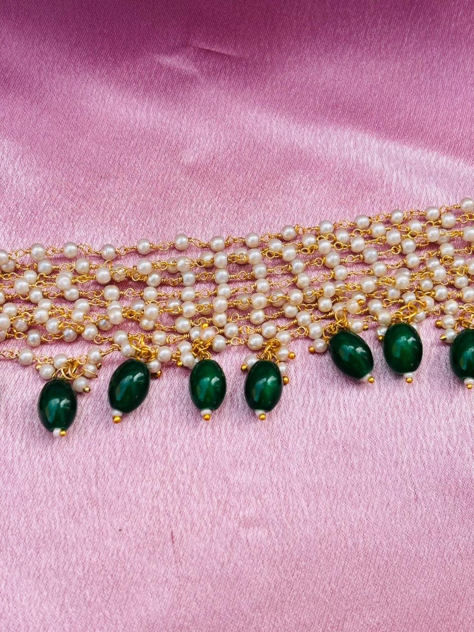 Multi-Layer Pearl Beaded Choker Necklace with Drop Pearl Tassels - Image 4