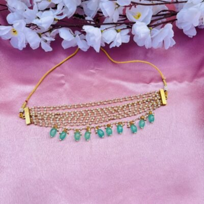 Multi-Layer Pearl Beaded Choker Necklace with Drop Pearl Tassels