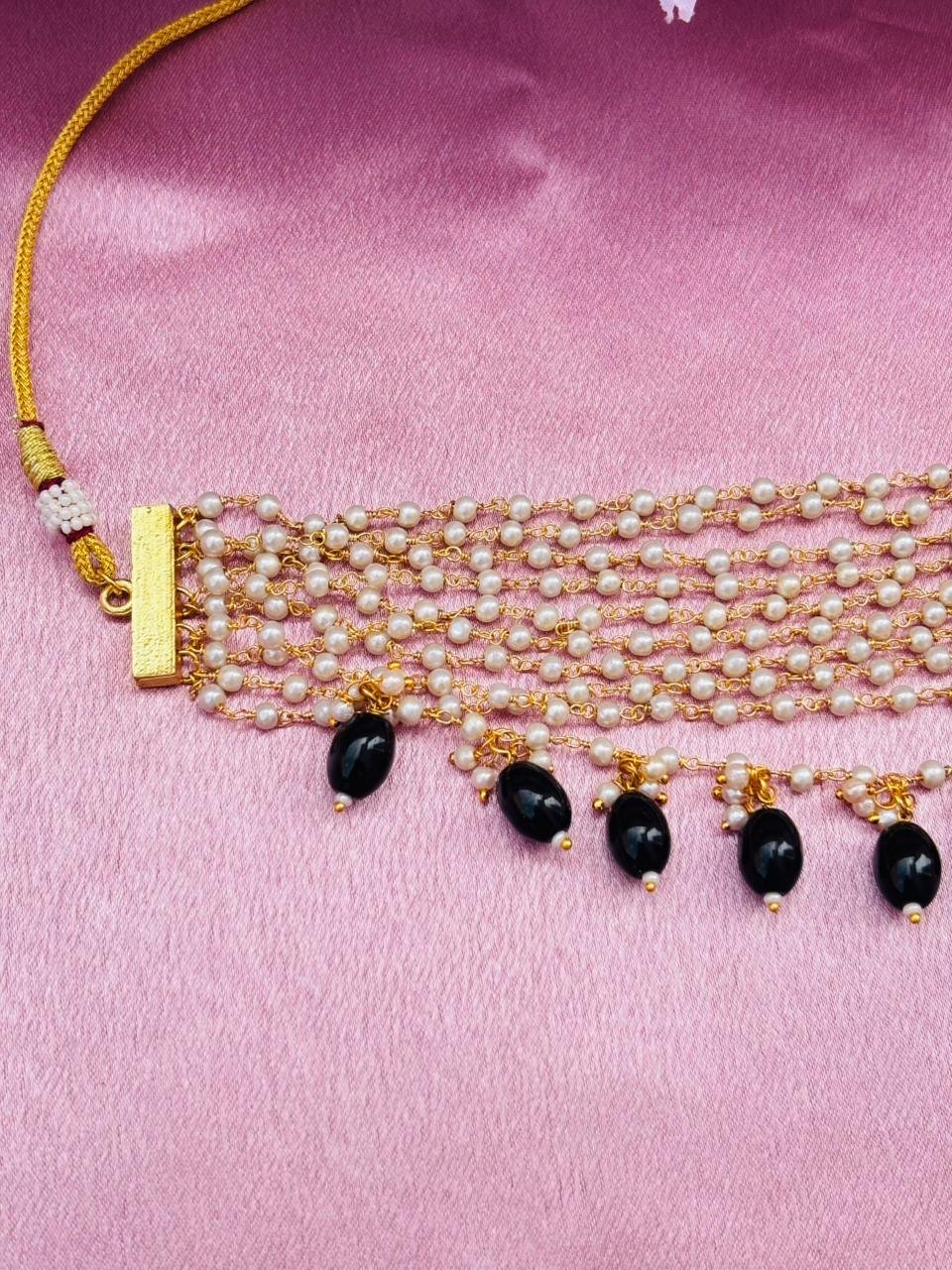 Multi-Layer Pearl Beaded Choker Necklace with Drop Pearl Tassels - Image 2