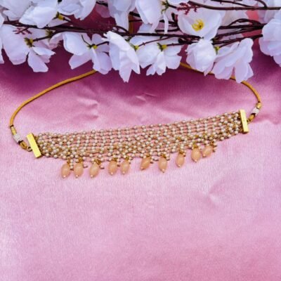 Multi-Layer Pearl Beaded Choker Necklace with Drop Pearl Tassels